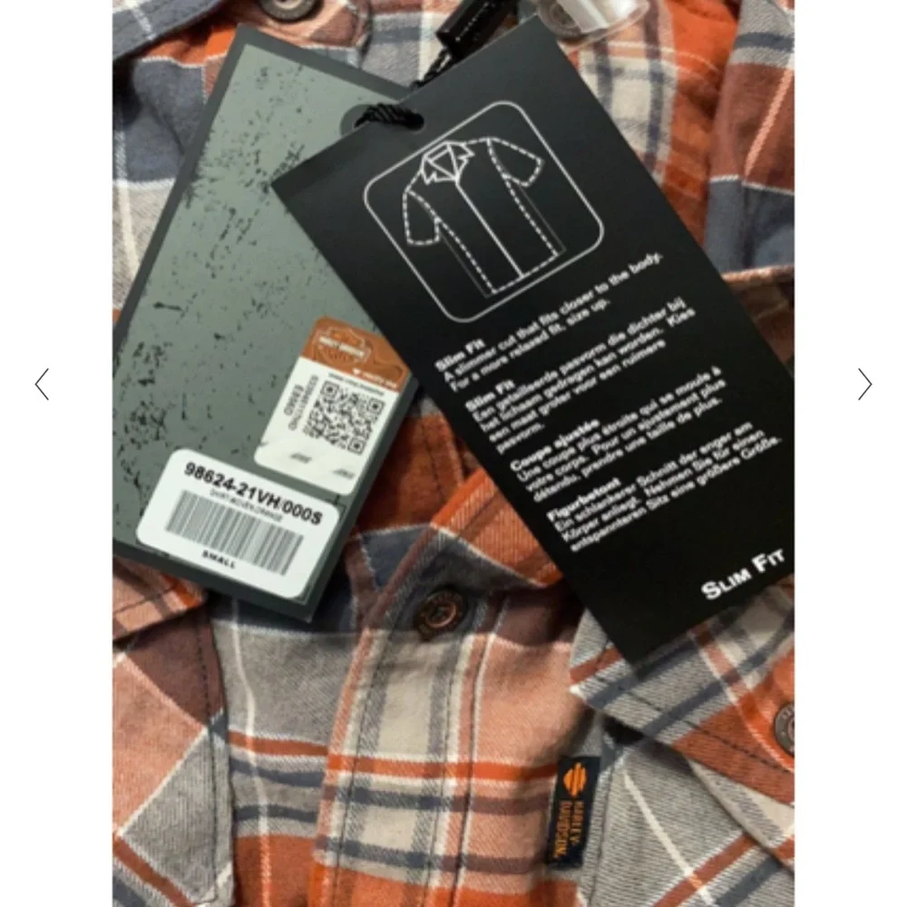 HARLEY-DAVIDSON Men’s Garage Collection Orange Plaid Slim Fit Shirt S - Picture 7 of 13